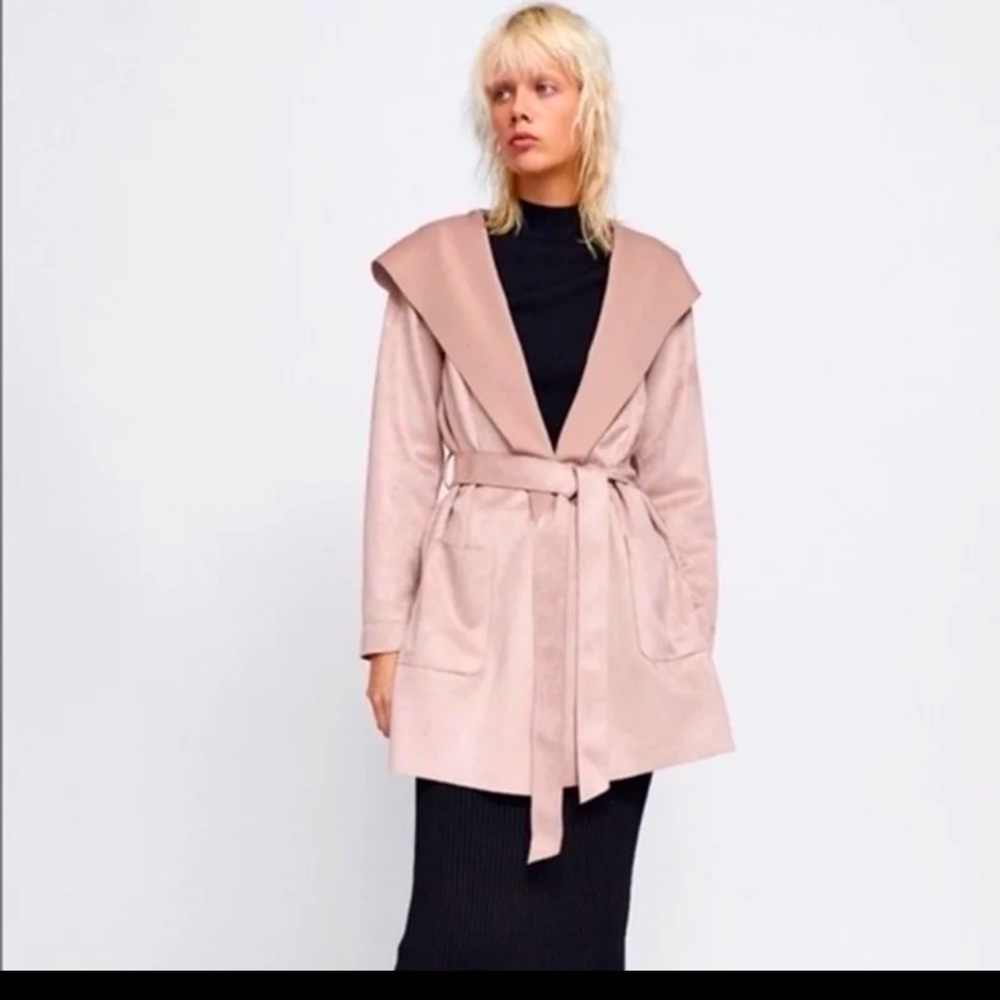Zara Blush Pink Suede Belted Trench Coat